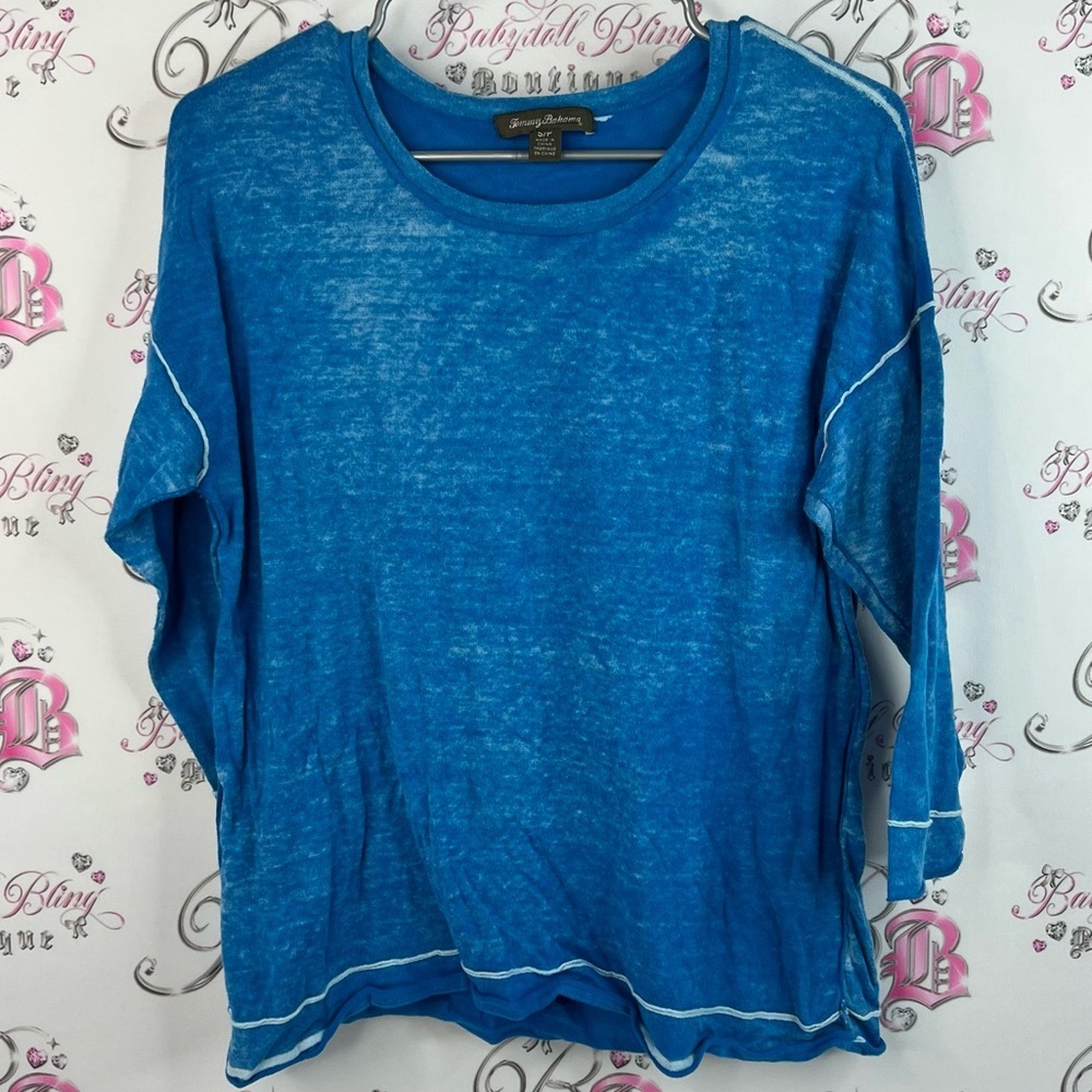 Tommy Bahama tie dye wash style blue stretchy comfy Long Sleeve Blue Tee